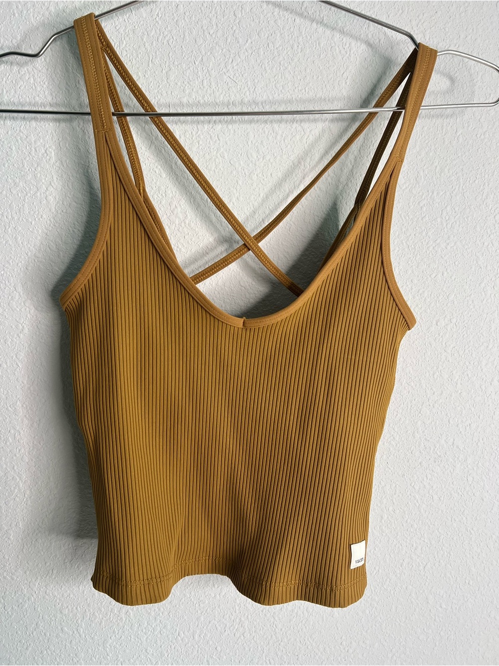 Vuori Ribbed Cross-Strap Camisole in Mustard